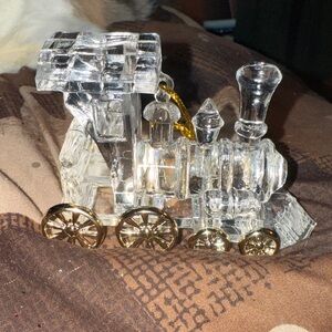 Crystal looking Train Figurine with Gold Accents Acrylic & wheels move